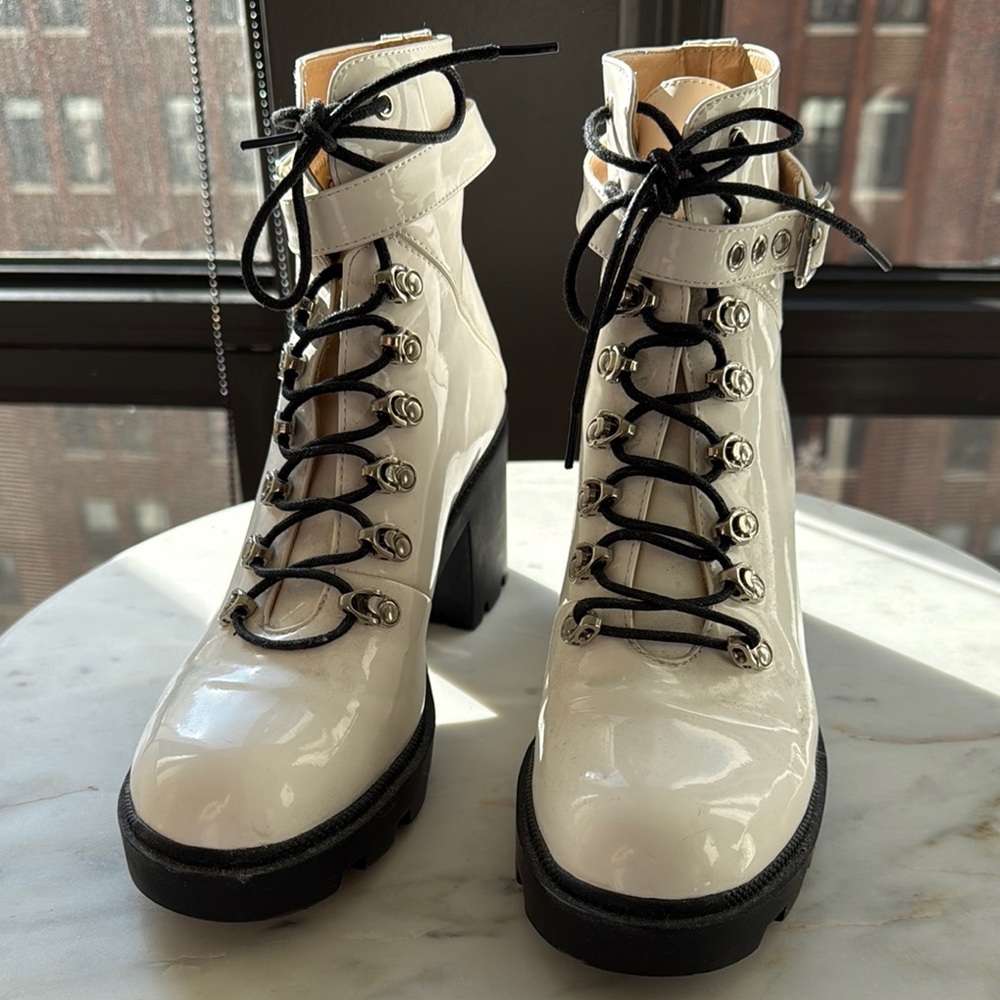 Women's White Patent Leather Ankle Boots